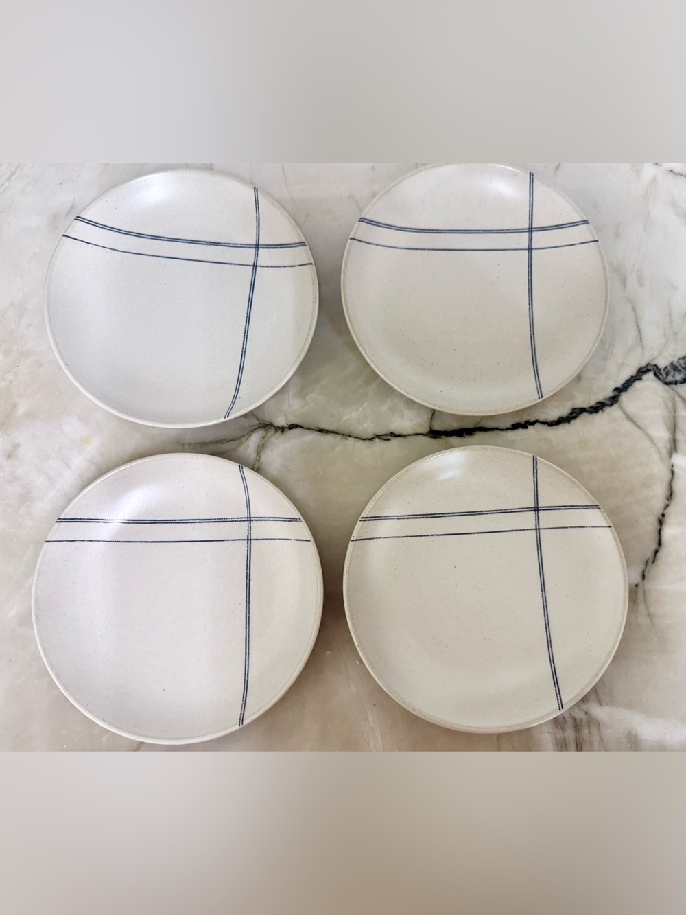 Hearth & Hand Stoneware Appetizer Plates with Blue Grid Accent